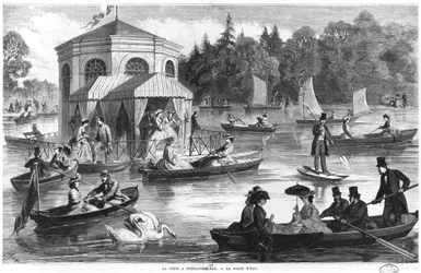 Ansicht des Teichs des Hofes in Fontainebleau, graviert von Charles Maurand